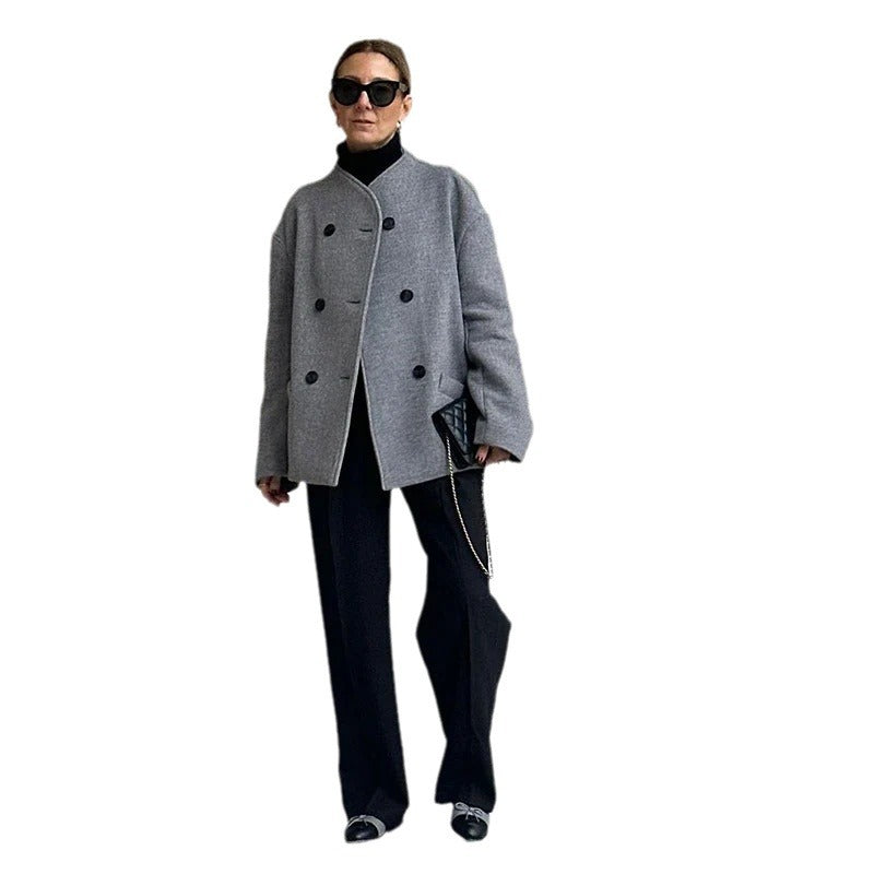 Damen Modische Wolljacke mit übergroßem Schnitt R&B