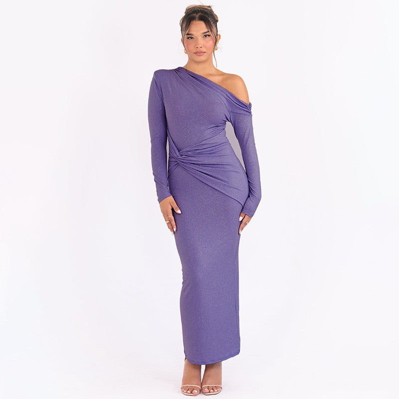 Damen Elegantes Wickel-Maxi-Kleid mit asymmetrischem Schnitt und langen Ärmeln R&B