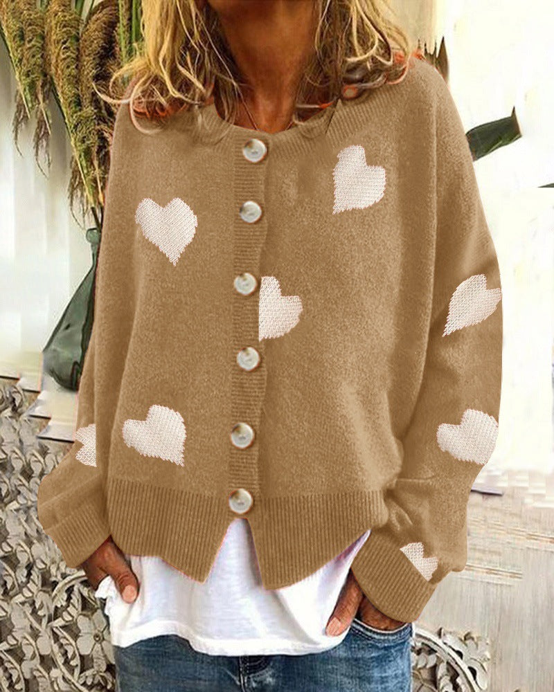Damen kuschelige Strickjacke mit Herzmotiv R&B