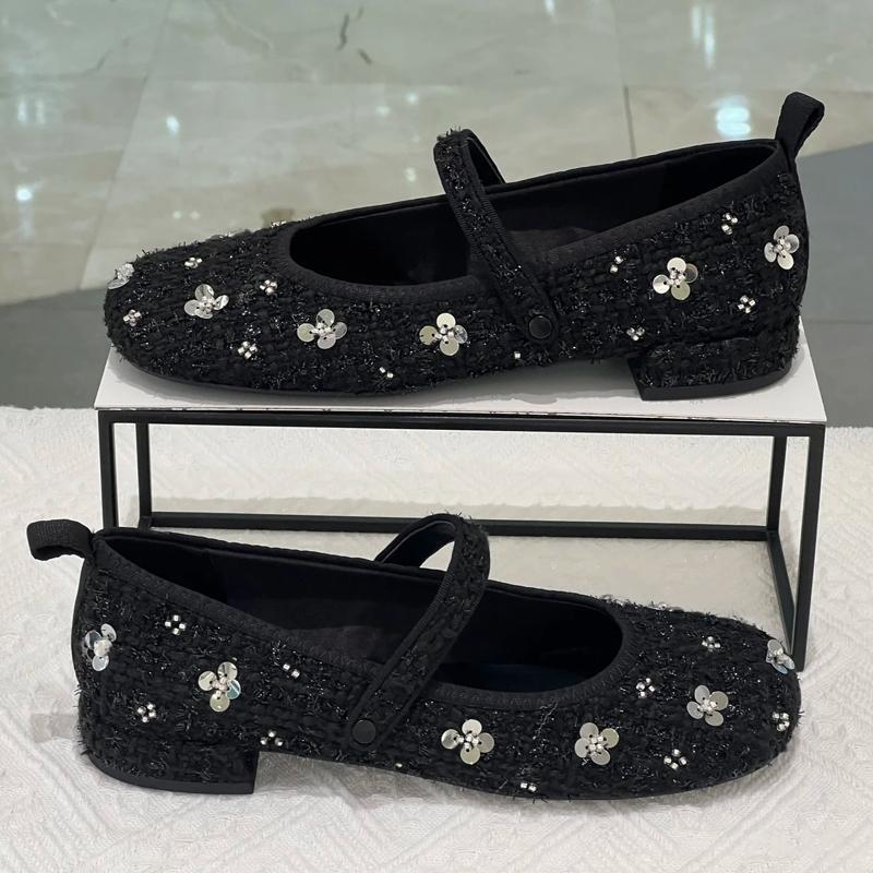 Damen Ballerinas mit floralem Glitzerdesign und verstellbarem Riemen R&B