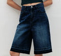 Damen Hoch taillierte Denim-Shorts mit weitem Bein und modischer Struktur R&B