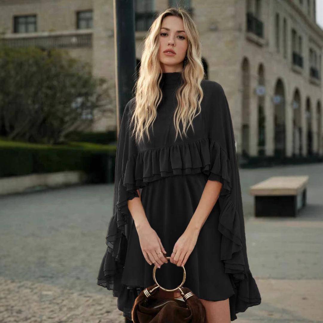 Damen Elegantes Rüschendress mit hochgeschlossenem Ausschnitt und fließendem Schnitt R&B