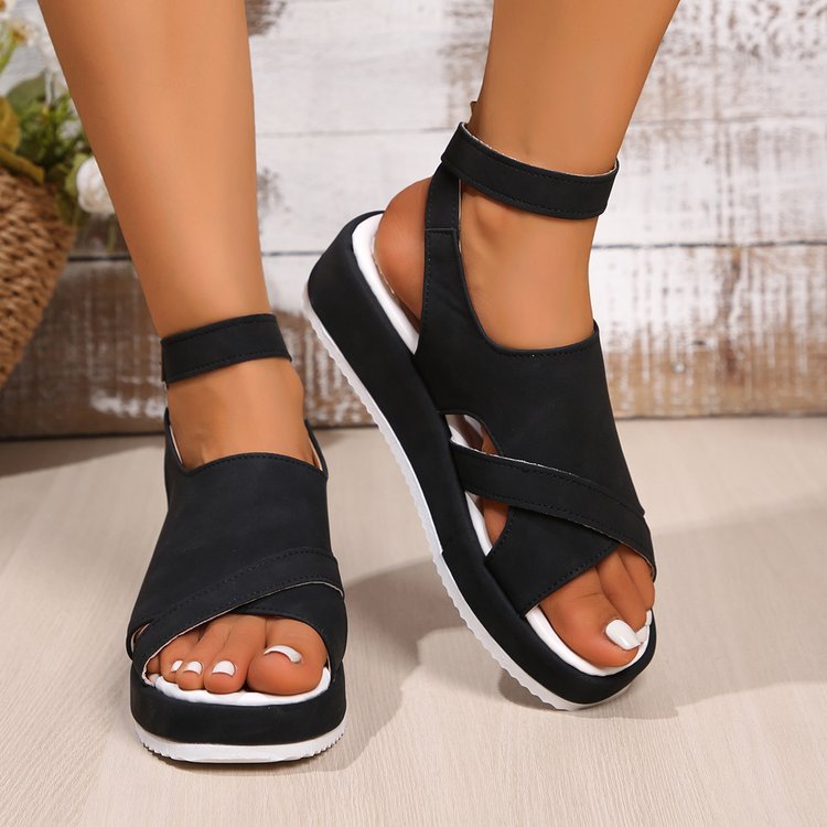 Damen Komfortable Wedge-Sandaletten mit doppeltem Riemendesign R&B