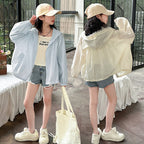 Damen nan leichte Kapuzenjacke mit Spitzenbesatz und weitem Schnitt R&B