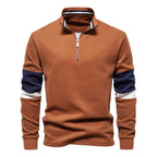 Herren nan Halbzip-Pullover mit Stehkragen, gestreiftem Krageninnenband und Kontrastärmeln R&B