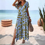 Damen Maxikleid mit tierischem Muster und seitlichem Schlitz R&B