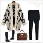Damen Strickponcho mit auffälligem geometrischem Muster R&B