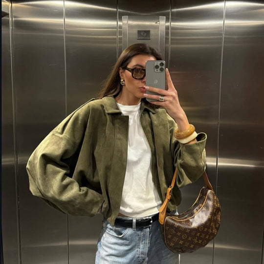 Damen Oversized Jacke aus Kunstleder mit Gummizug R&B