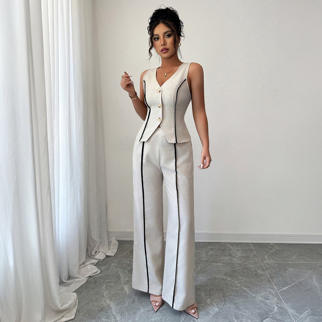 Damen elegante Hose-Anzug mit tailliertem Oberteil und Knopfdetails R&B