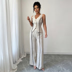 Damen elegante Hose-Anzug mit tailliertem Oberteil und Knopfdetails R&B