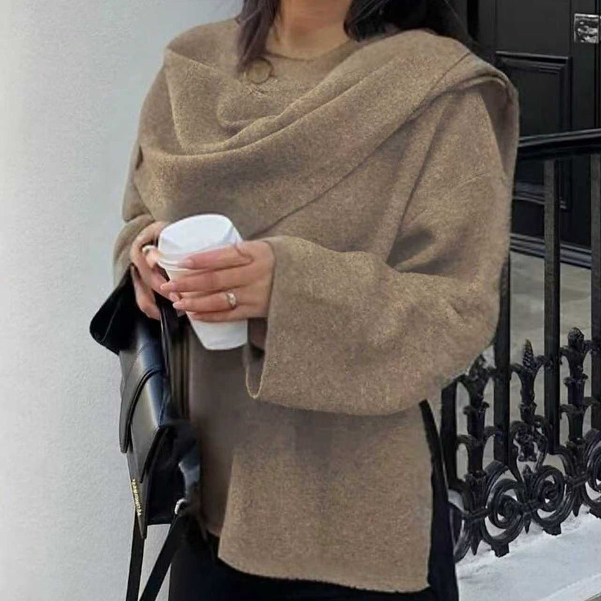 Damen Wickeljacke mit lässigem Schnitt und hochgeschlossenem Design R&B