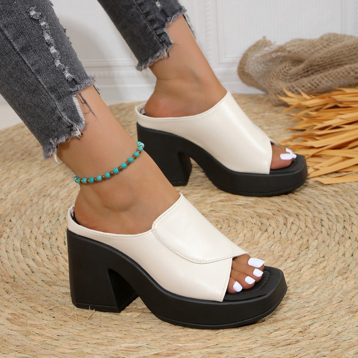 Damen Wedge-Pantoletten mit modischem Faltendesign und blockiertem Absatz R&B