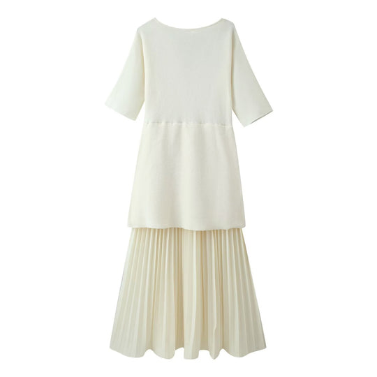 Damen plissiertes Midi-Kleid mit V-Ausschnitt R&B