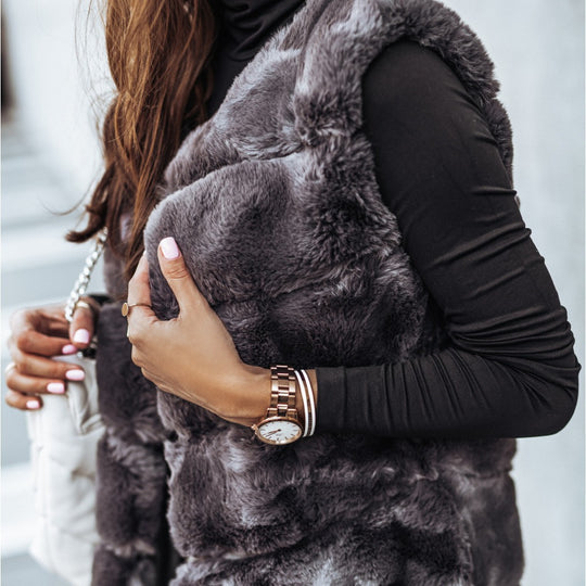 Damen Fleece-Weste mit trendigem Kragen und weichem Innenfutter R&B