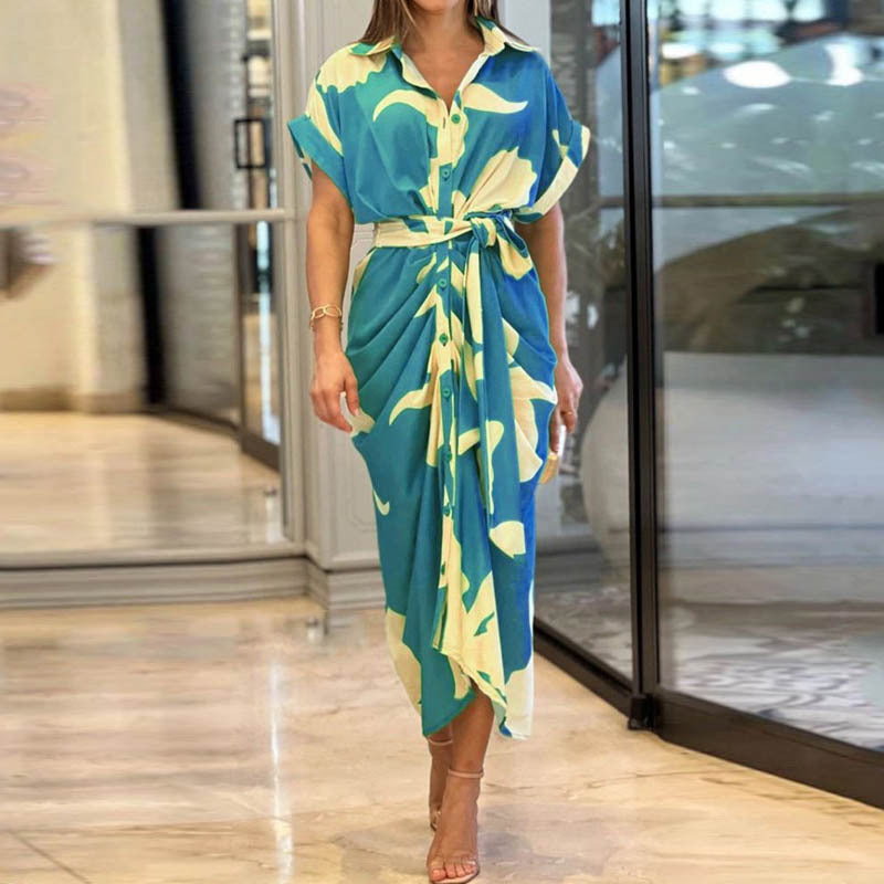 Damen nan Drapiertes Hemdmidikleid mit Taillenbindegürtel, seitlicher Drapage und Knopfleiste R&B