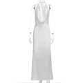 Damen elegantes Chiffon-Maxikleid mit tiefem Rückenausschnitt und raffiniertem Wickeldesign R&B