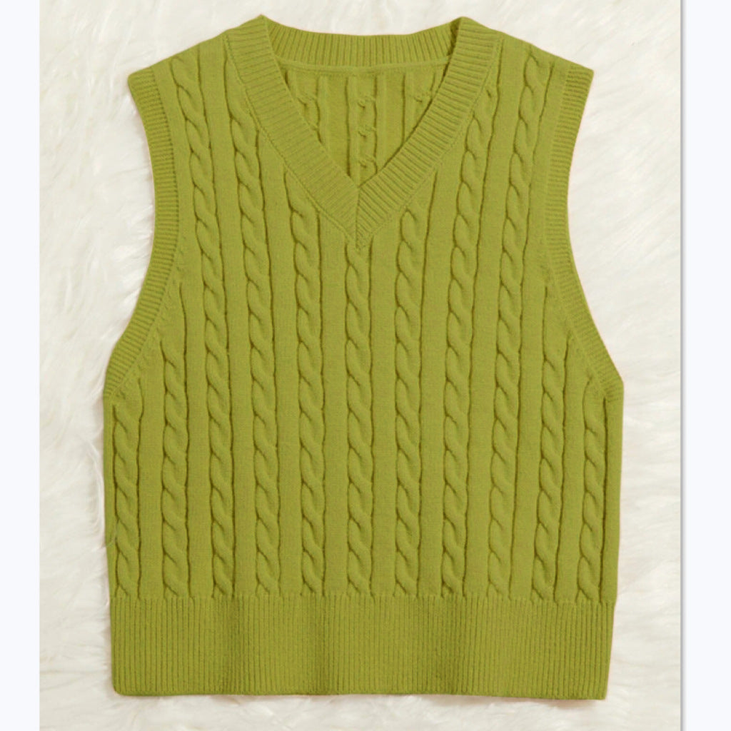 Damen Strickweste mit V-Ausschnitt und Zopfmuster R&B