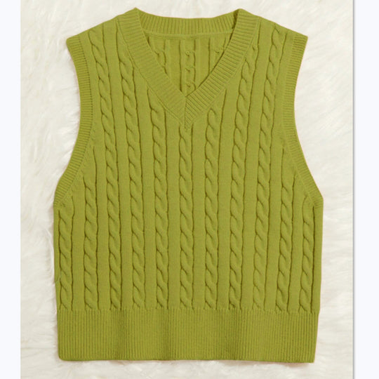 Damen Strickweste mit V-Ausschnitt und Zopfmuster R&B