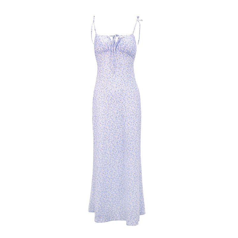 Damen luftiges Maxikleid mit verstellbaren Spaghettiträgern und süßem Blumendruck R&B