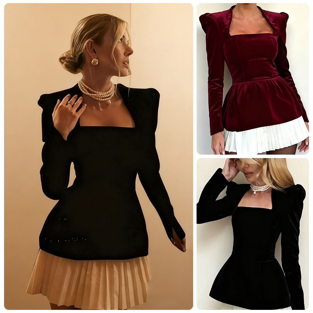 Damen Elegante Blazer-Jacke mit schimmerndem Samt und asymmetrischem Schnitt R&B
