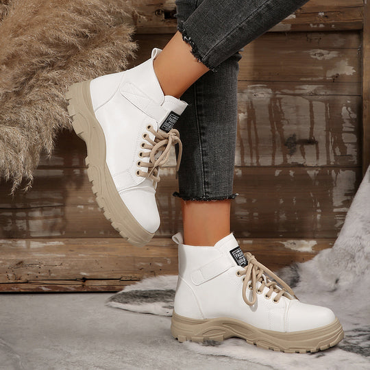 Damen modische Schnürstiefeletten mit hohem Kragen und robustem Profil R&B