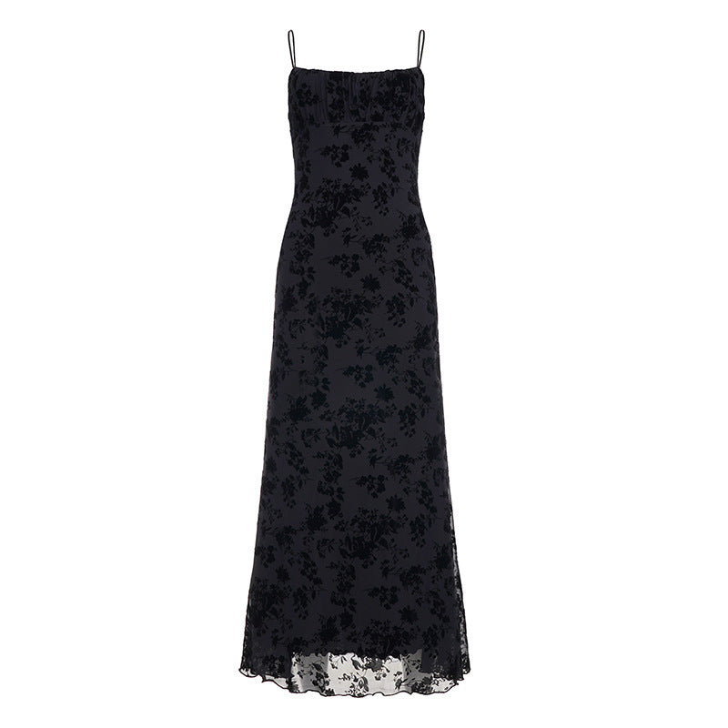 Damen Elegantes Maxikleid mit floralem Spitzenmuster und Spaghettiträgern R&B