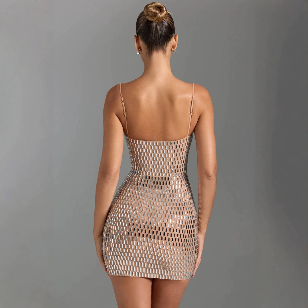 Damen Glitzerndes Minikleid mit transparenten Einsätzen R&B
