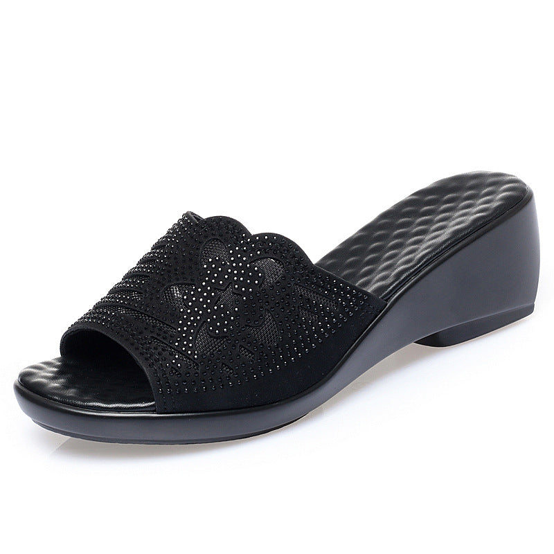 Damen Fashion Sandalen mit modischer Blütenapplikation und komfortablem Plateau R&B