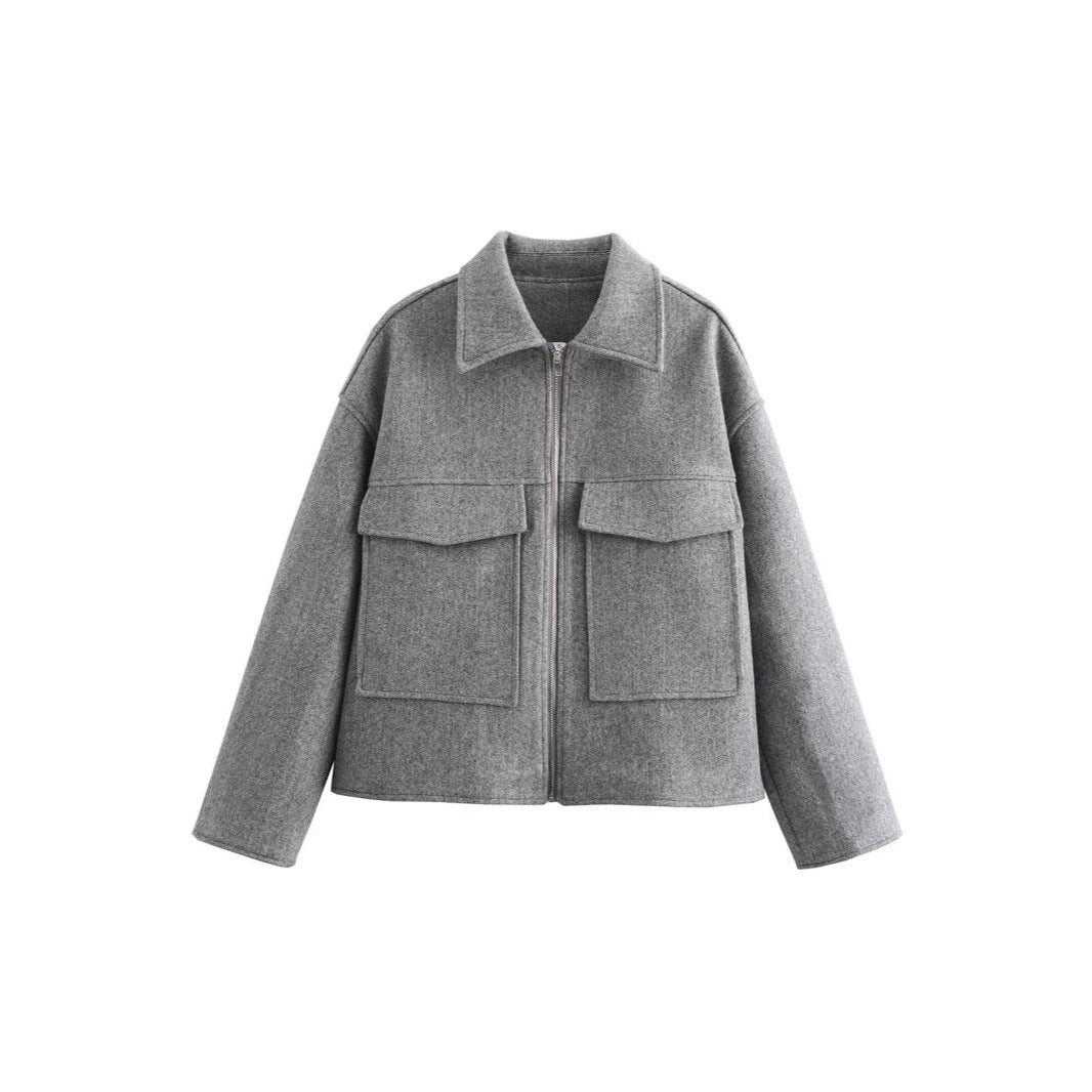 Damen lässige Jacke mit aufgesetzten Taschen und Reißverschluss R&B