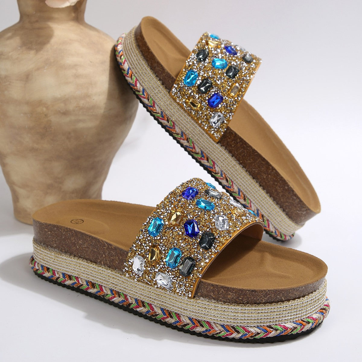 Damen modische Riemchen-Sandalen mit Glitzerelementen R&B
