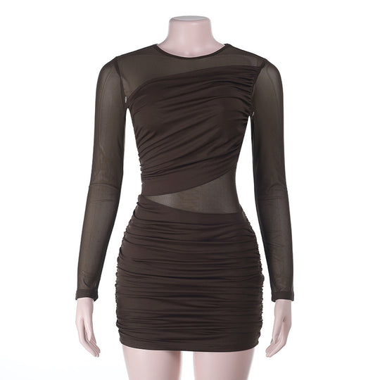 Damen figurbetontes Minikleid mit langen Ärmeln und raffinierten Rüschendetails R&B