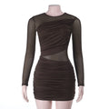 Damen figurbetontes Minikleid mit Raffung und transparenten Einsätzen