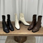 Damen Trendige Ankle Boots mit hohem Blockabsatz und edler Lederoberfläche R&B
