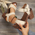 Damen Plattform-Sandalen mit breiten Riemen und Holz-Effekt R&B
