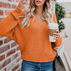 Damen Grobstrickpullover mit V-Ausschnitt und lässiger Passform R&B