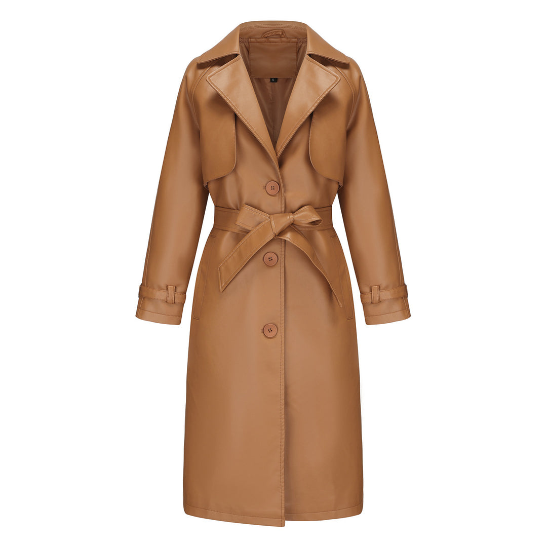 Damen modischer Trenchcoat aus hochwertigem Kunstleder R&B