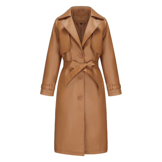 Damen modischer Trenchcoat aus hochwertigem Kunstleder R&B