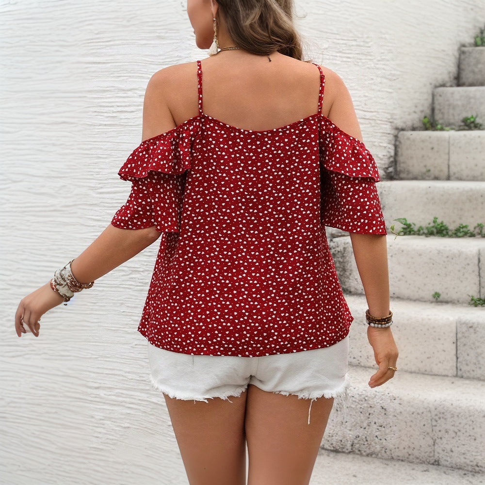 Damen luftiges Oberteil mit Rüschendetails und Cut-Outs R&B