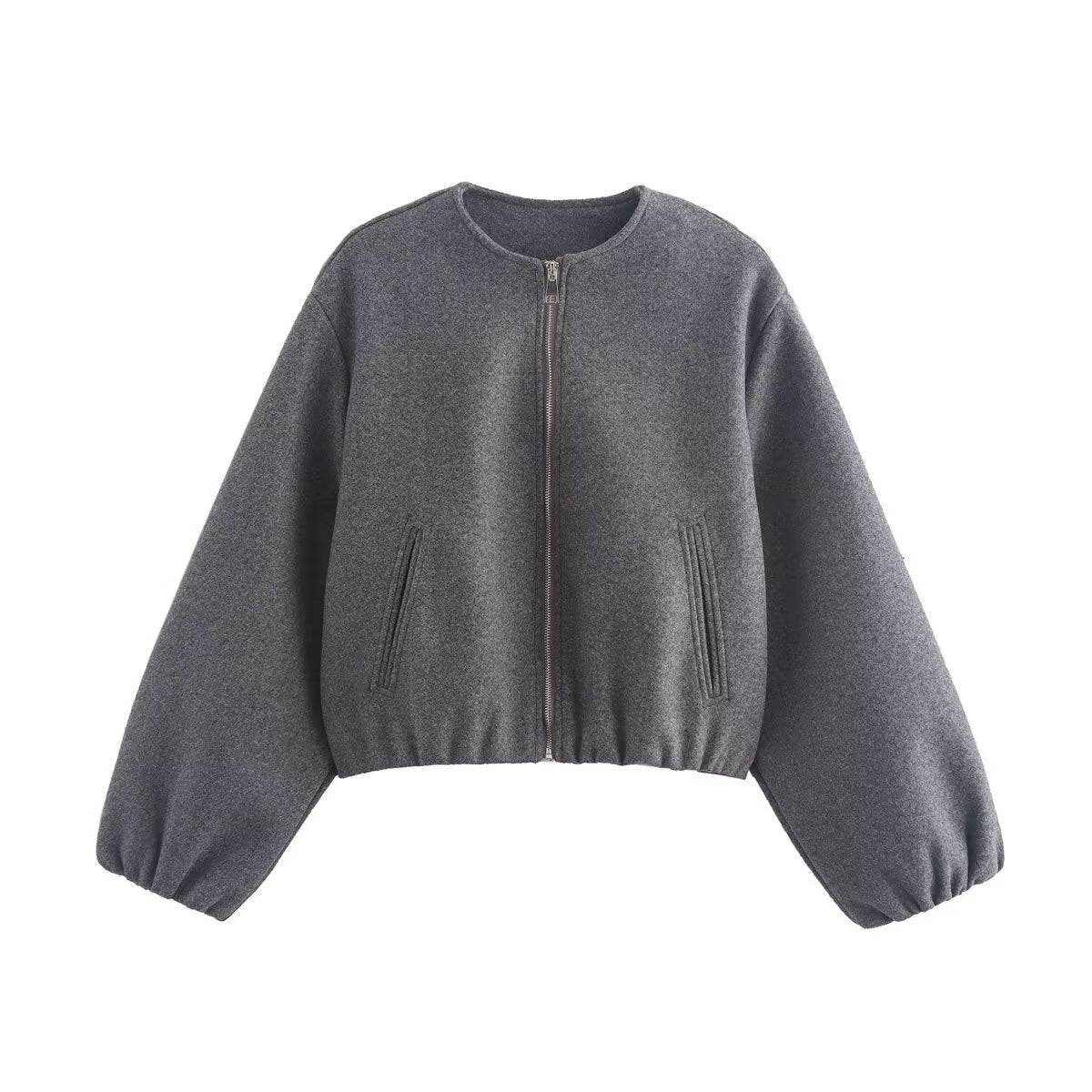 Damen kurz geschnittene Wolljacke mit Reißverschluss R&B