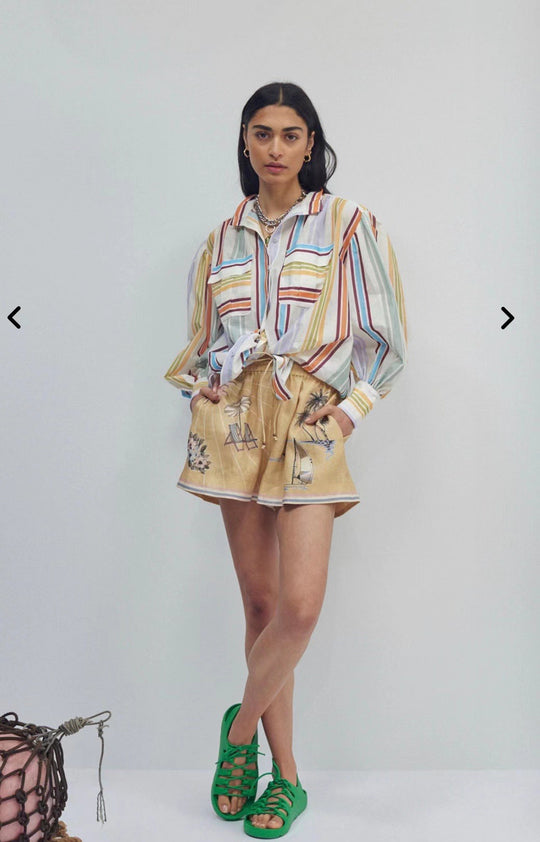 Damenbluse mit voluminösen Ärmeln und kreativen Farbdetails R&B