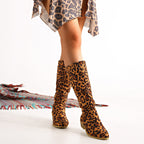 Damen Modische Stiefel im Leo-Design mit elastischem Schaft