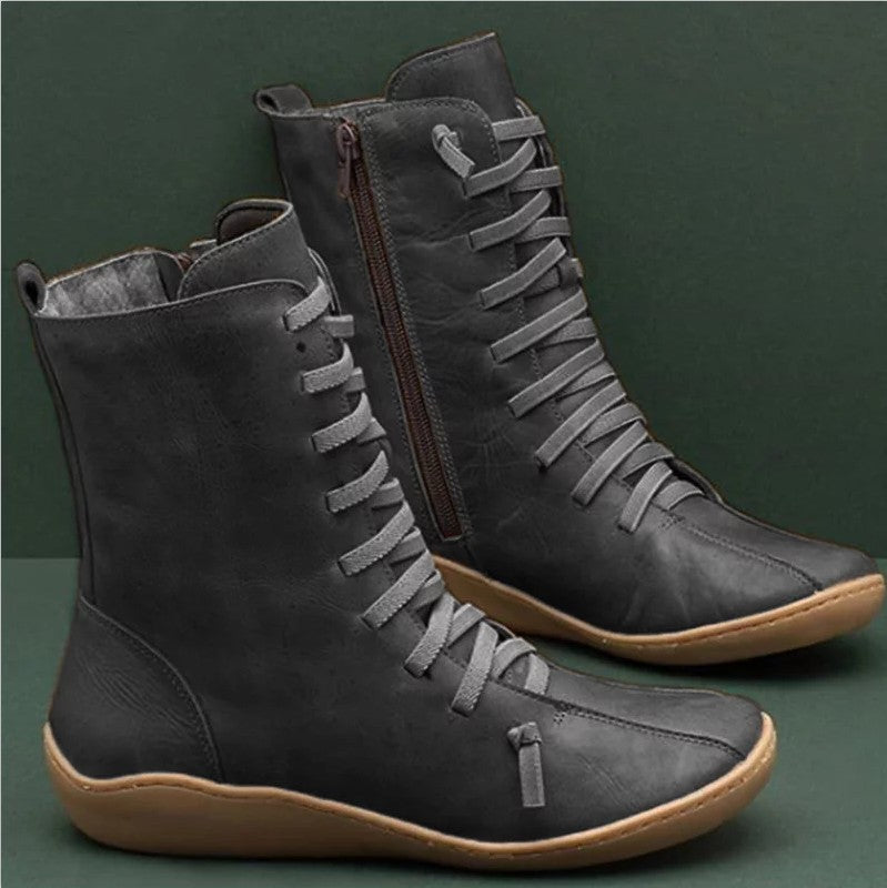 Damen Schnürstiefel mit elastischem Schaft und rutschfester Sohle R&B