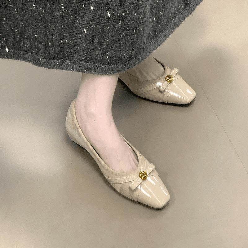 Damen Bequeme Ballerinas mit dekorativem Schleifen-Detail und glänzender Oberfläche R&B