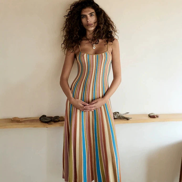 Damen nan elegantes Maxikleid im Unterkleid-Stil mit Spaghettiträgern, tailliertem Schnitt und weitem Saum R&B