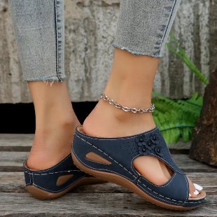 Damen bequeme Riemchen-Sandalen mit modischem Schlangenmuster und flexiblem Fußbett R&B