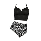 Damen Hochbund-Bikini-Set mit elegantem Top und floral gestaltetem Unterteil R&B