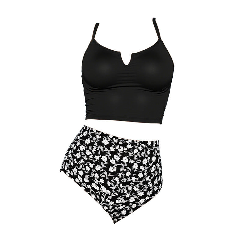 Damen Hochbund-Bikini-Set mit elegantem Top und floral gestaltetem Unterteil R&B