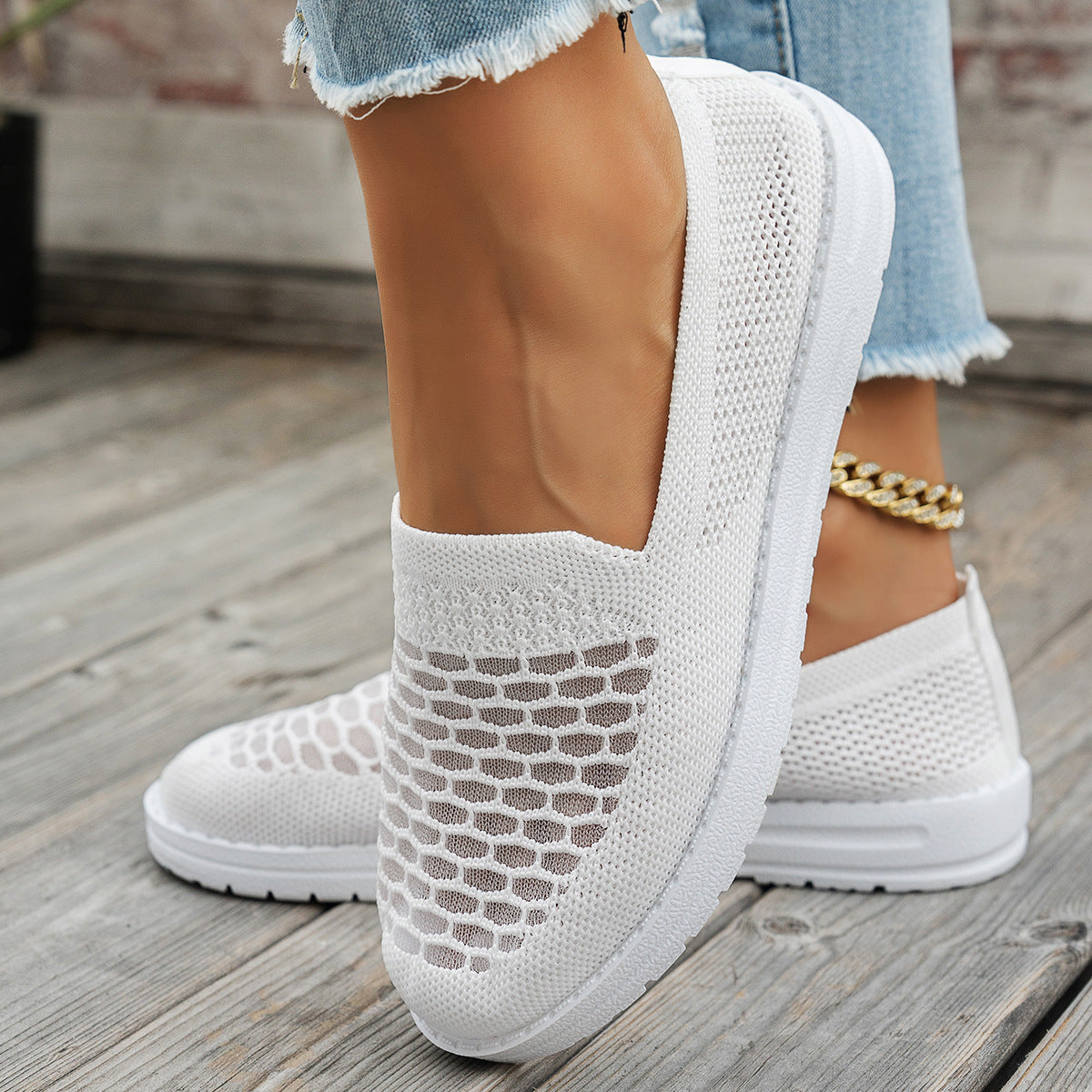 Damen Komfortable Slip-On Sneakers mit atmungsaktivem Netzdesign R&B