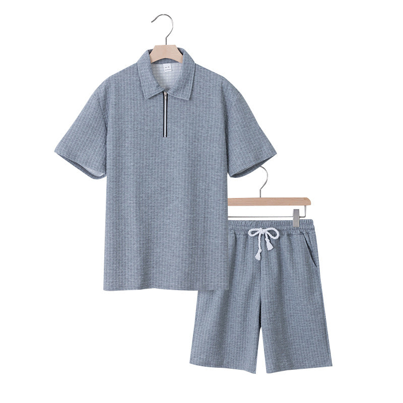 Herren lässiges Kurzarm-Set mit strukturiertem Design und elastischem Bund R&B