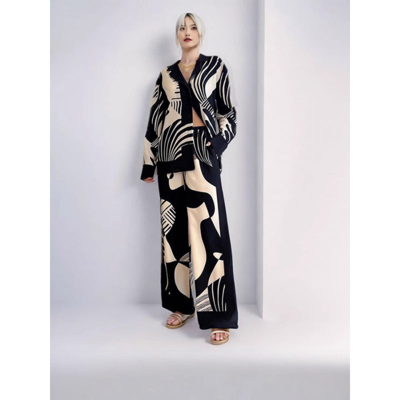 Damen Weitgeschnittenes, florales Langarmhemd und Hose Set R&B